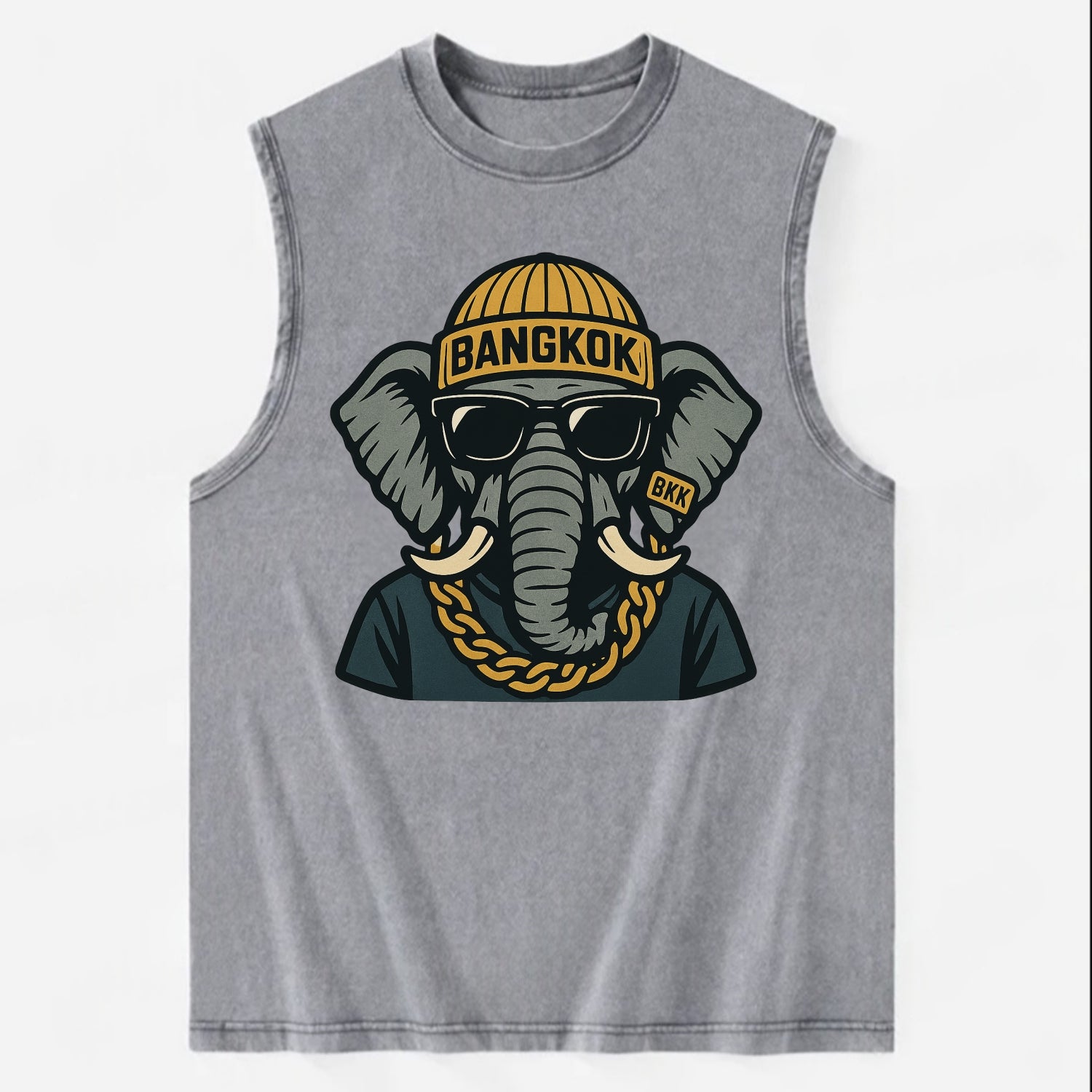 Bangkok Elephant - Vintage Washed Tank - Grey