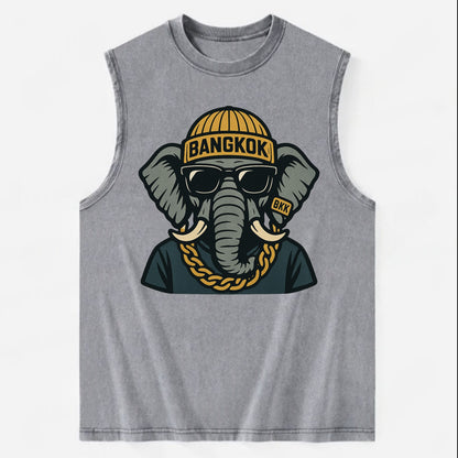 Bangkok Elephant - Vintage Washed Tank - Grey