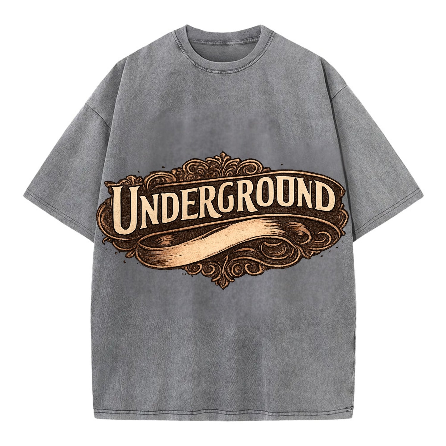 Bold typography design - "UNDERGROUND" - hidden scene, alternative - Vintage T-shirt - Grey