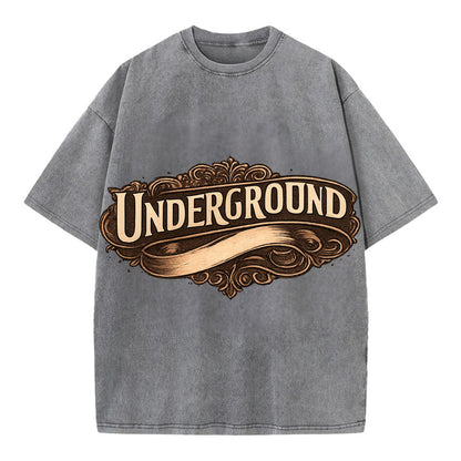 Bold typography design - "UNDERGROUND" - hidden scene, alternative - Vintage T-shirt - Grey
