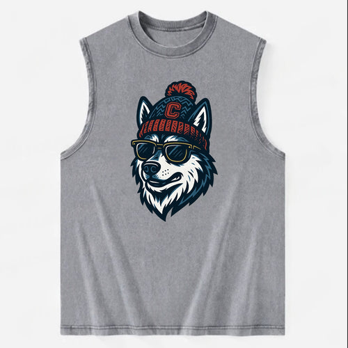 Storrs Husky wearing UConn beanie with C patch - Vintage Washed Tank
