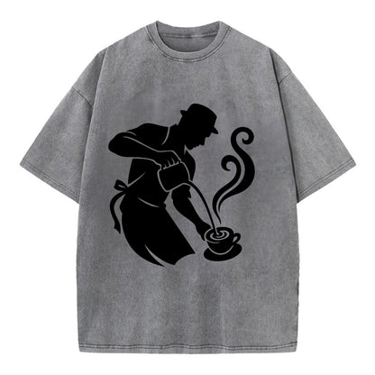 Barista creating latte art - Vintage T-shirt - Grey