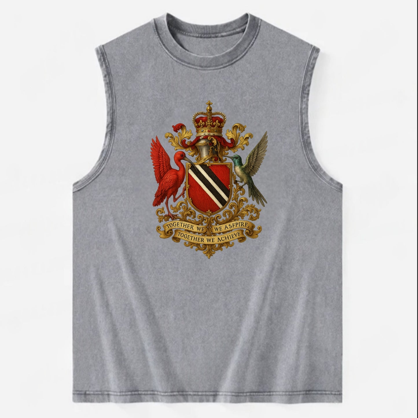 Trinidad Scarlet Ibis Emblem - Vintage Washed Tank - Grey