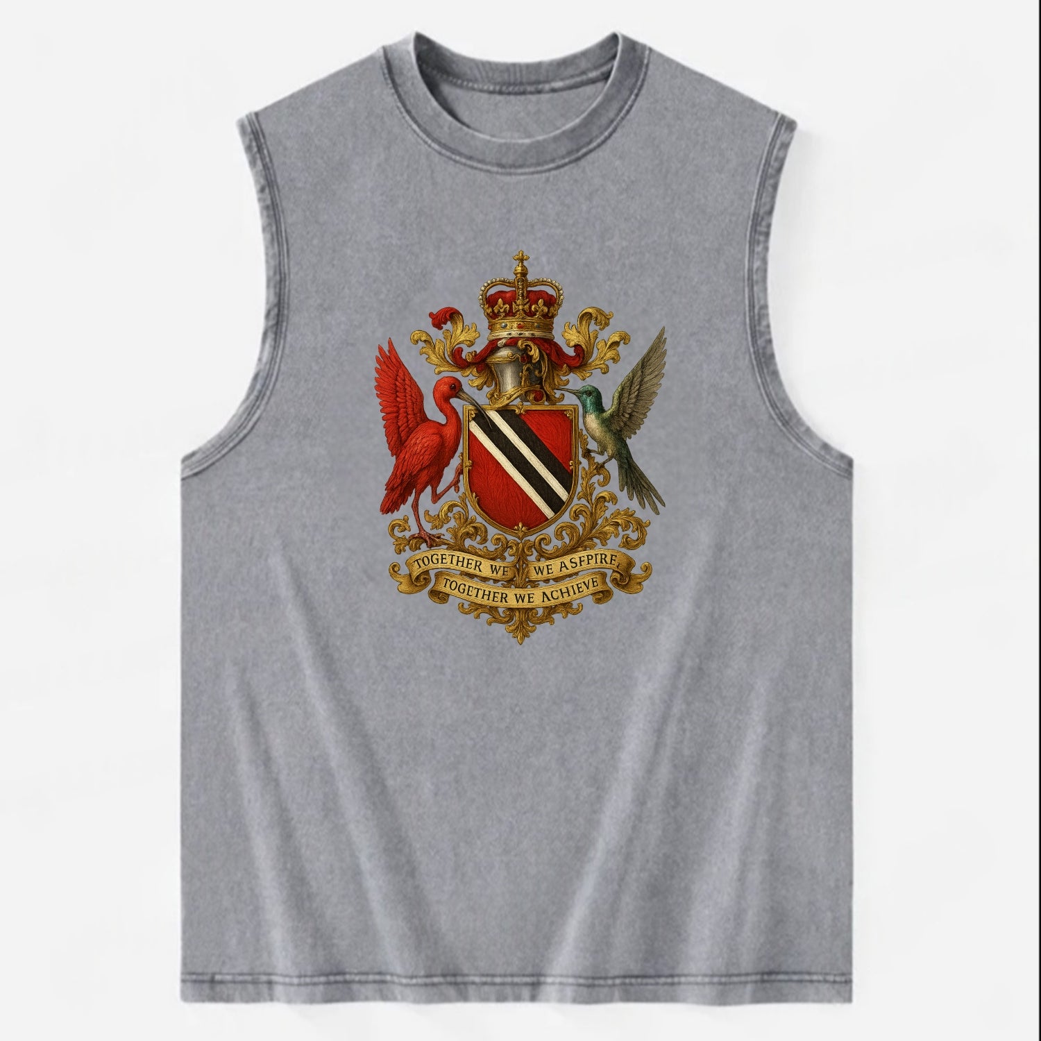 Trinidad Scarlet Ibis Emblem - Vintage Washed Tank - Grey