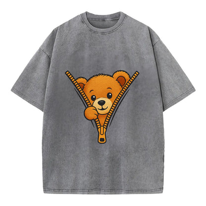 zipper bear - Vintage T-shirt - Grey