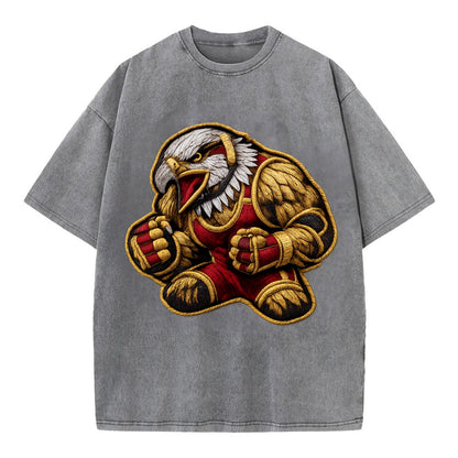 Embroidered patch design - WRESTLING EAGLE - fierce eagle with wrestling singlet - Vintage T-shirt - Grey