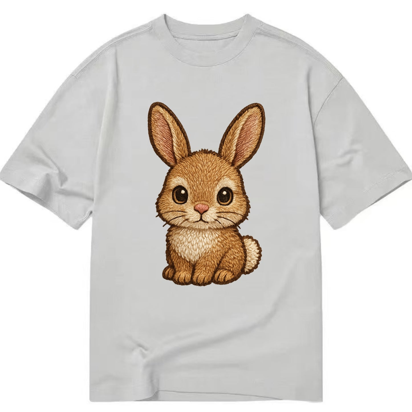 Baby Rabbit - long ears, fluffy white tail, pink nose, large brown eyes, - Classic T-shirt - Grey