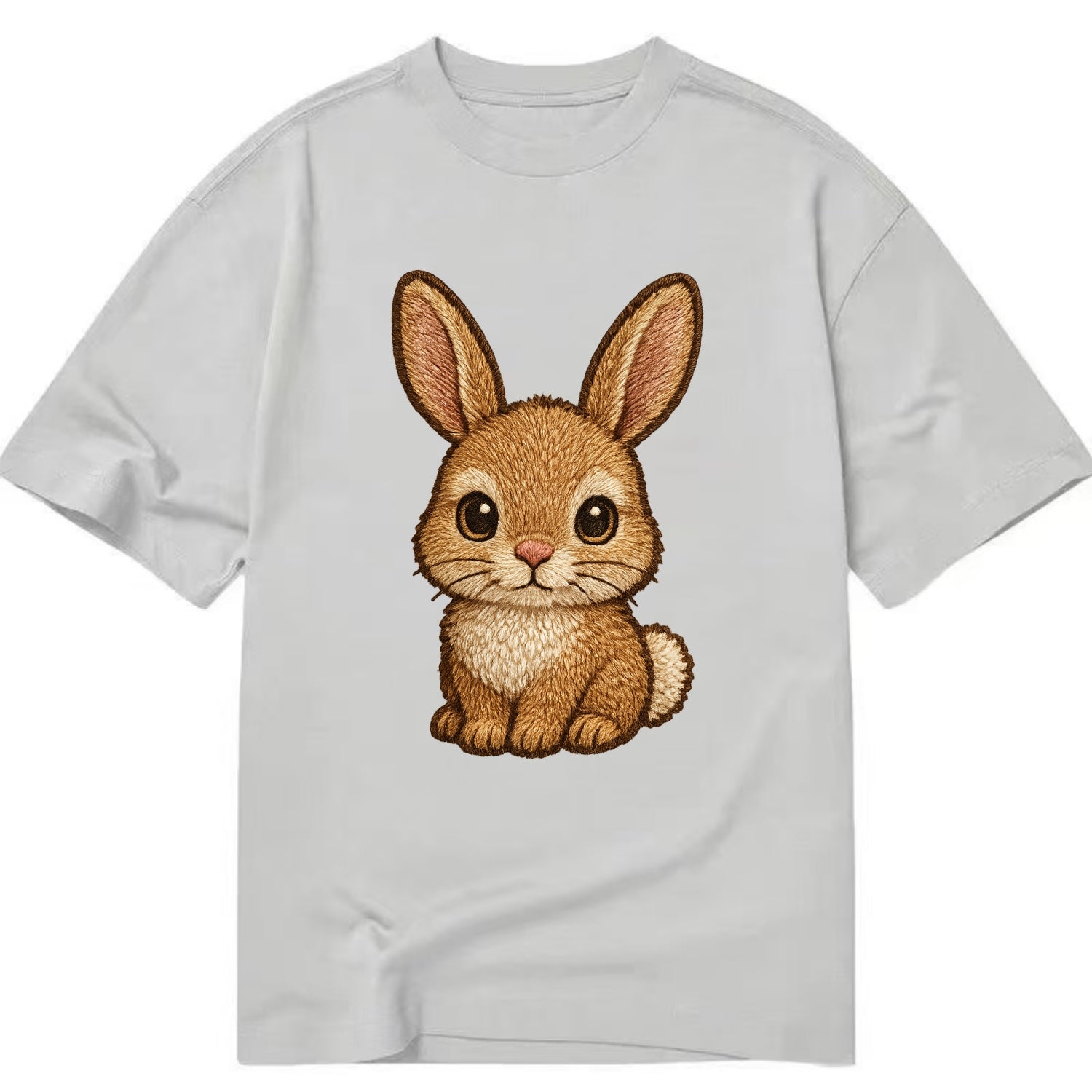 Baby Rabbit - long ears, fluffy white tail, pink nose, large brown eyes, - Classic T-shirt - Grey