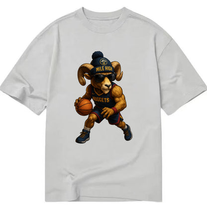 Mile High Bighorn wearing Nuggets beanie with mountain patch and wayfarer - Classic T-shirt - Grey