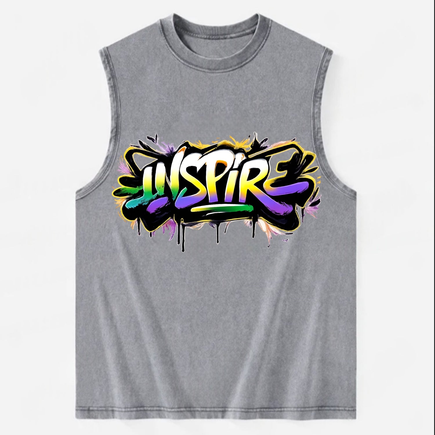 Bold typography design - "INSPIRE" - motivating others, being the spark - Vintage Washed Tank - Grey
