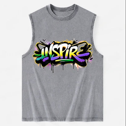 Bold typography design - "INSPIRE" - motivating others, being the spark - Vintage Washed Tank - Grey