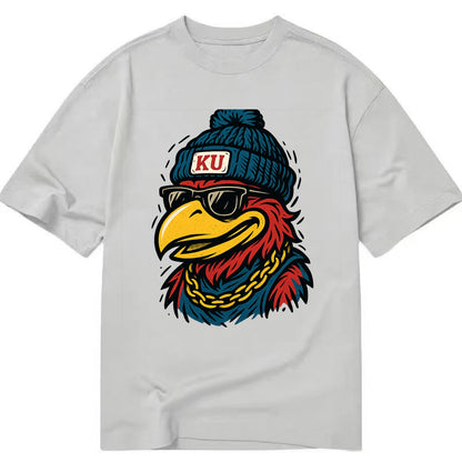 Lawrence Jayhawk wearing Kansas beanie with KU patch - Classic T-shirt - Grey