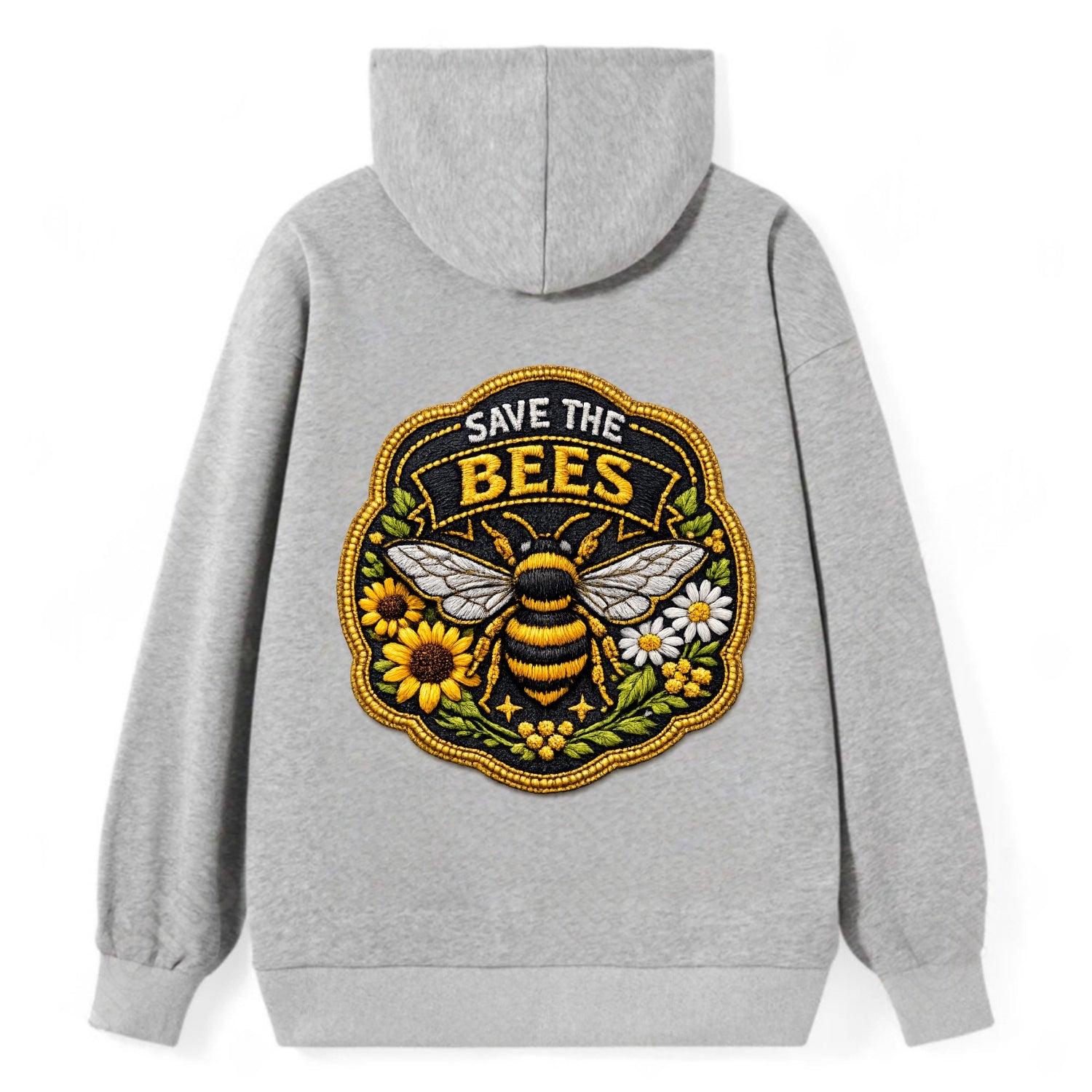 SAVE THE BEES - bee with flowers in yellow , pollinator protection - Classic Pullover Hoodie - Grey