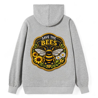 SAVE THE BEES - bee with flowers in yellow , pollinator protection - Classic Pullover Hoodie - Grey