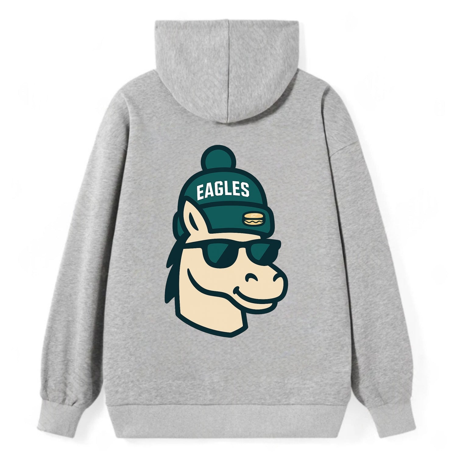 Philadelphia Horse wearing Eagles beanie with cheesesteak patch and - Classic Pullover Hoodie - Grey