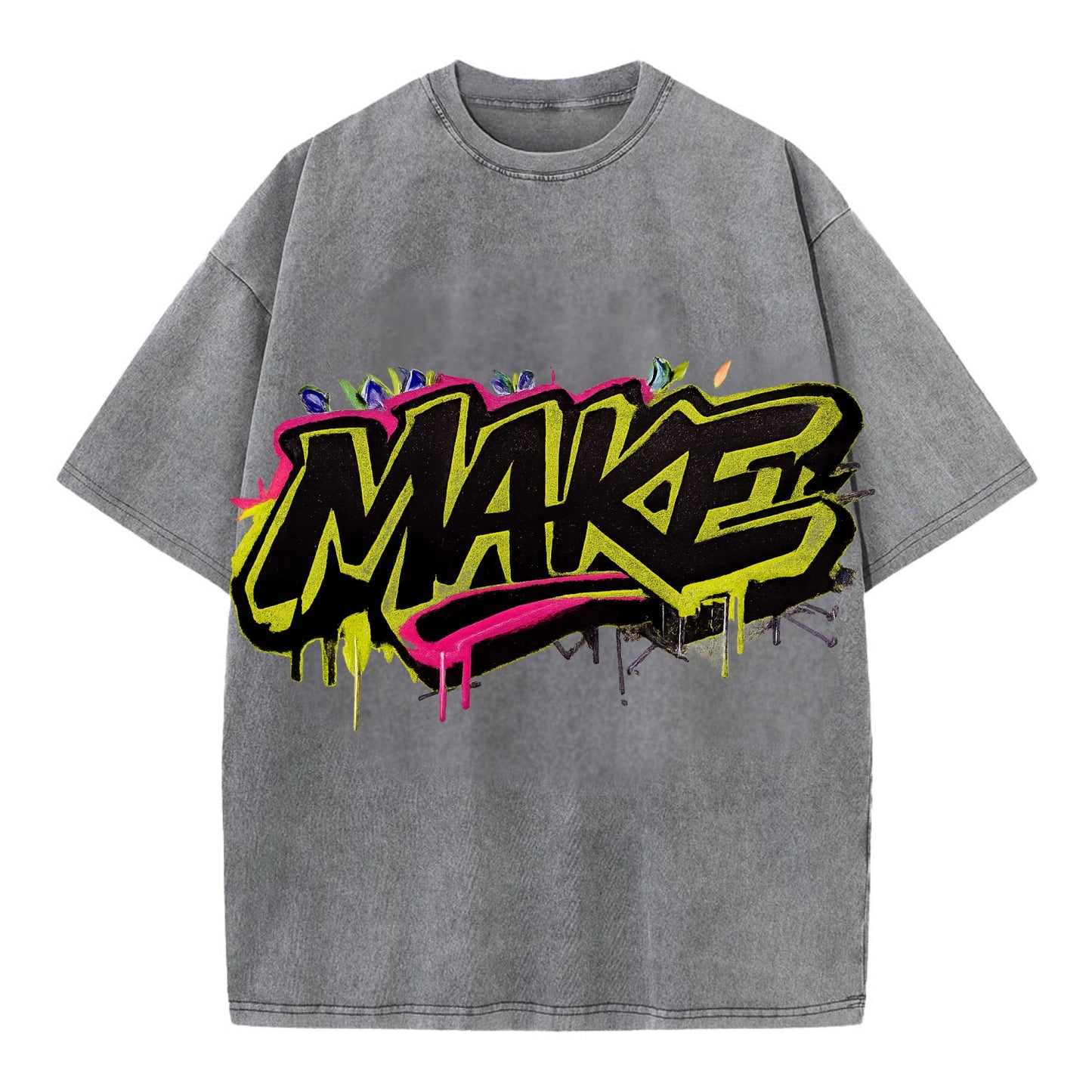 Bold typography design - "MAKE" - creating, producing, doing - Vintage T-shirt - Grey