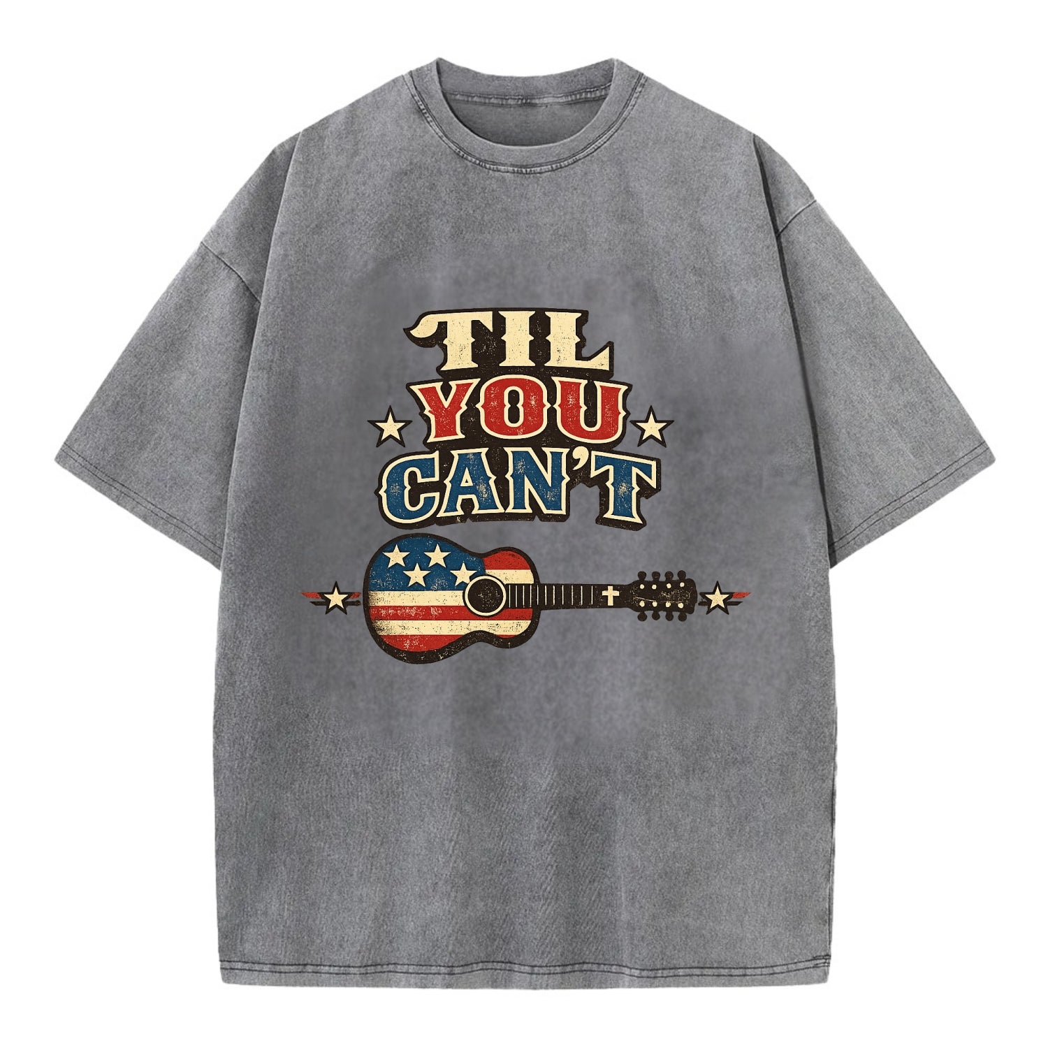 Til You Cant - Flag Guitar - Vintage T-shirt - Grey
