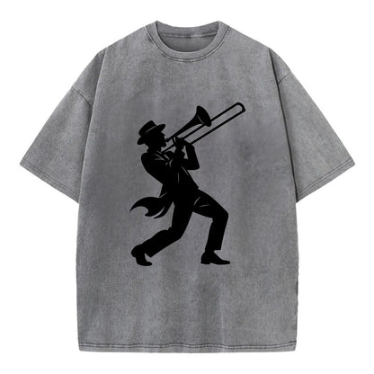 Trombone player jazz improvisation - Vintage T-shirt - Grey