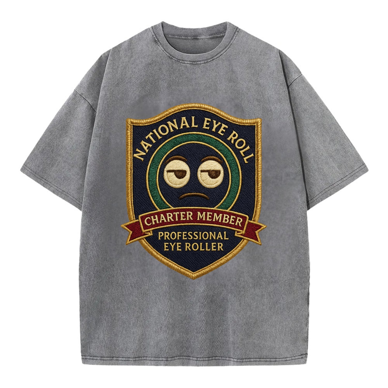 Crest with eye roll icon - "National Eye Roll Association - Charter Member" - - Vintage T-shirt - Grey
