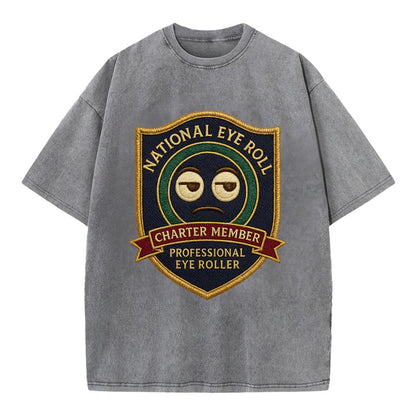 Crest with eye roll icon - "National Eye Roll Association - Charter Member" - - Vintage T-shirt - Grey