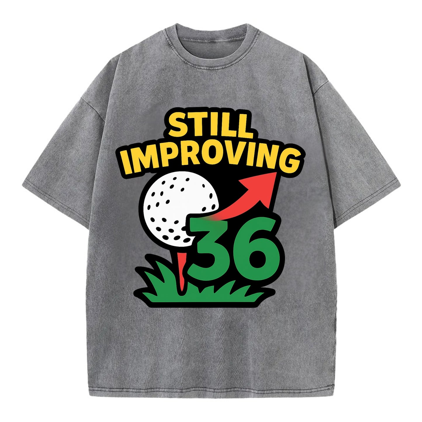 Handicap number getting higher with arrow - "Still Improving" - optimistic - Vintage T-shirt - Grey