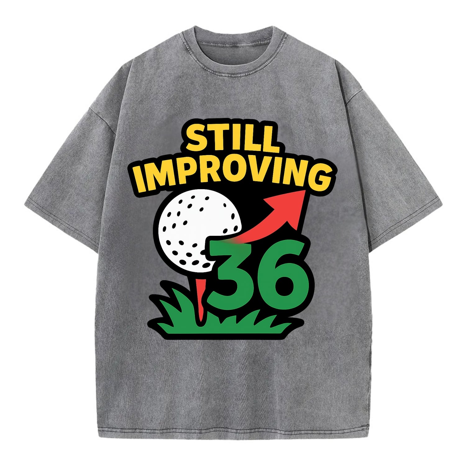 Handicap number getting higher with arrow - "Still Improving" - optimistic - Vintage T-shirt - Grey