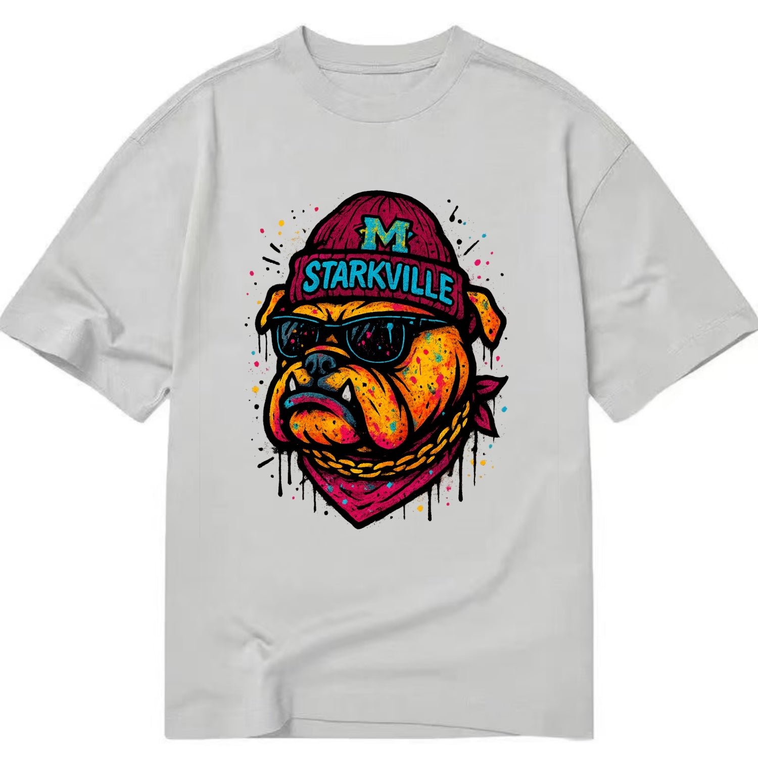 Starkville Bulldog wearing Mississippi State beanie with M patch - Classic T-shirt - Grey