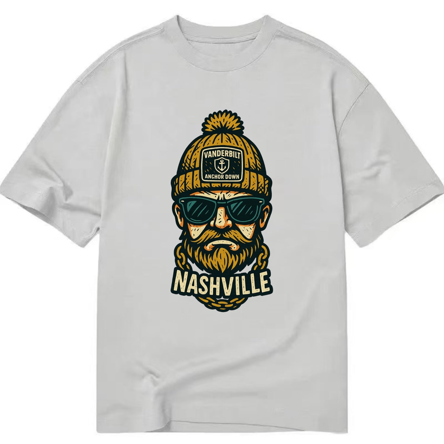 Nashville Commodore wearing Vanderbilt beanie with anchor patch - Classic T-shirt - Grey