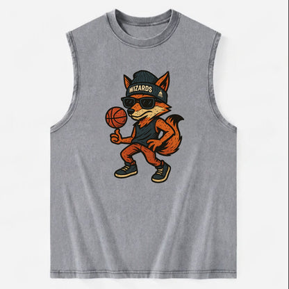 Washington Fox wearing Wizards beanie with capitol patch and wayfarer - Vintage Washed Tank - Grey