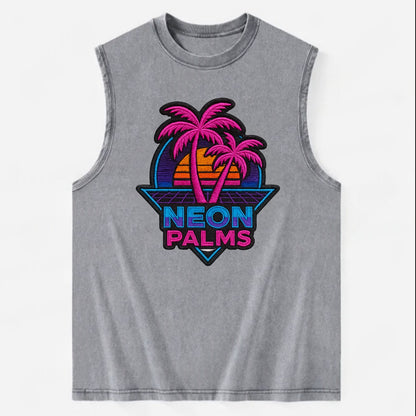 Neon Palms - Vintage Washed Tank - Grey