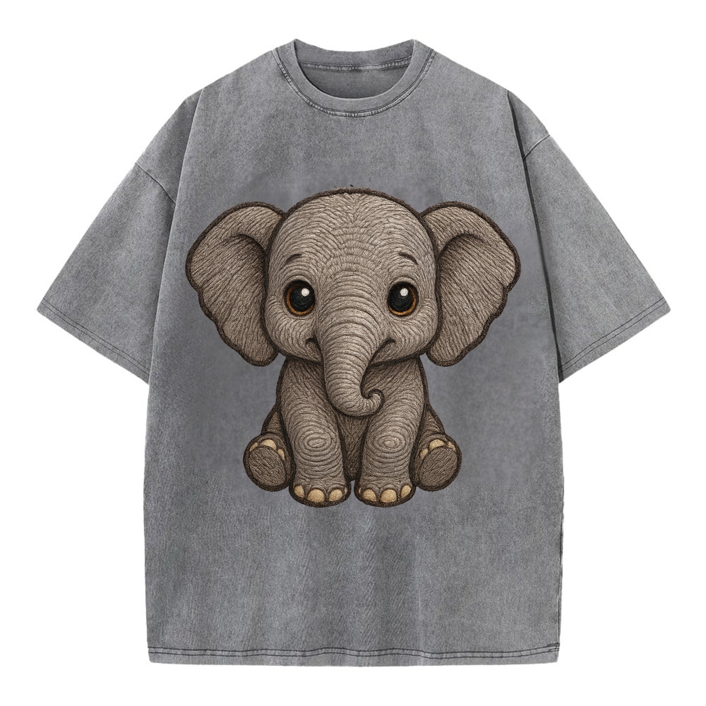 Baby Elephant - gray wrinkly, tiny trunk, large floppy ears, kind dark eyes, - Vintage T-shirt - Grey