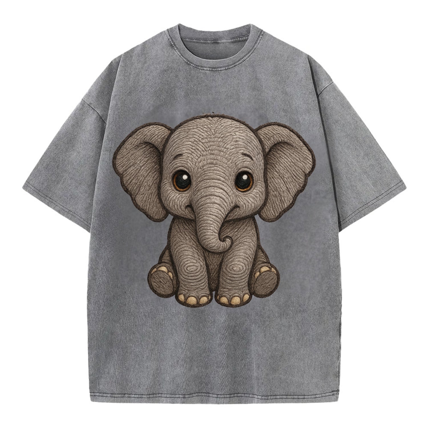 Baby Elephant - gray wrinkly, tiny trunk, large floppy ears, kind dark eyes, - Vintage T-shirt - Grey