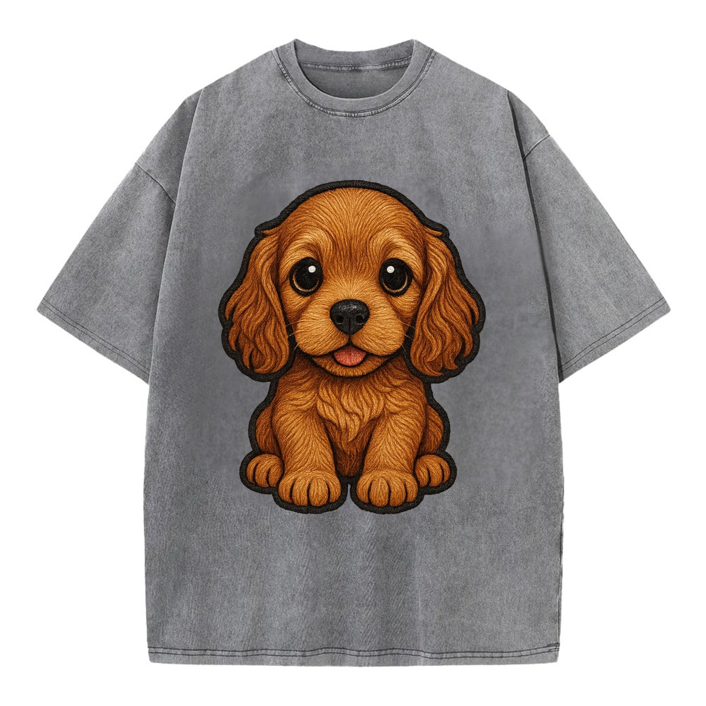 Baby Cocker Spaniel Puppy - long wavy ears, soulful eyes, silky coat, - Vintage T-shirt - Grey