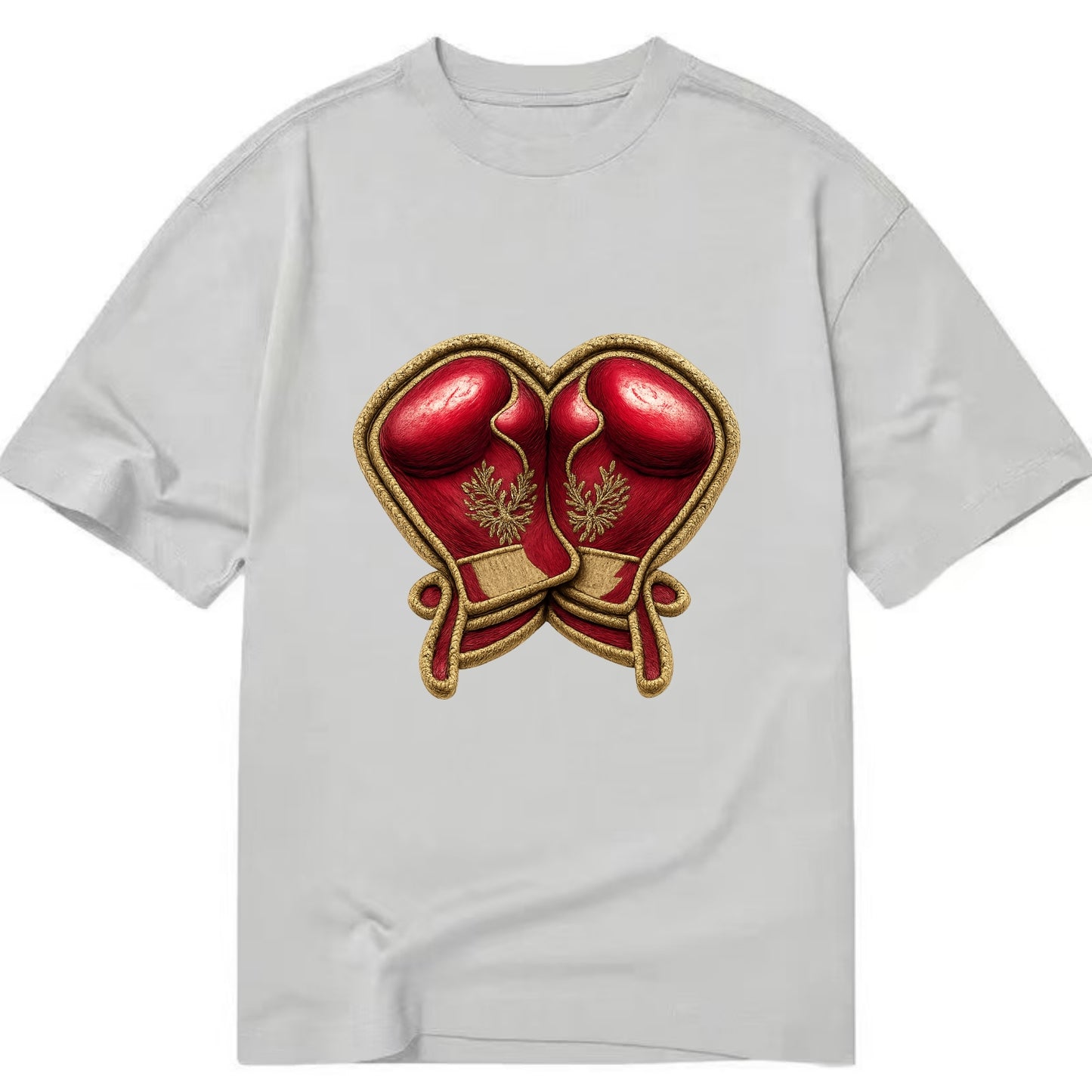 Embroidered patch design - BOXING GLOVES - red boxing gloves crossed in crimson - Classic T-shirt - Grey