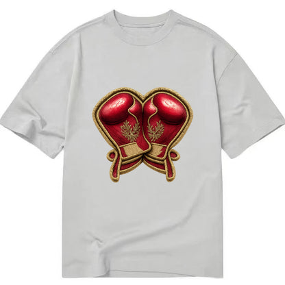 Embroidered patch design - BOXING GLOVES - red boxing gloves crossed in crimson - Classic T-shirt - Grey