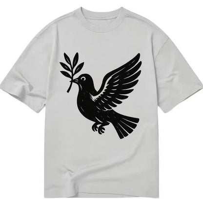 Dove carrying olive branch - peace movement ink painting - Classic T-shirt - Grey