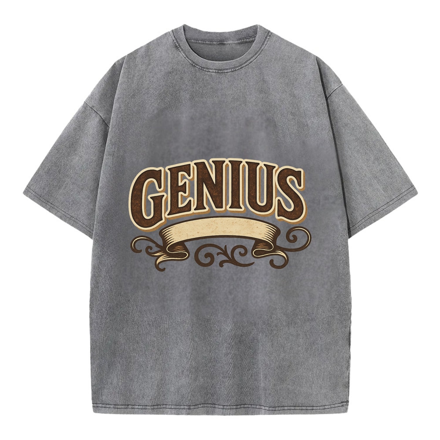 Bold typography design - "GENIUS" - exceptional intelligence, brilliance - Vintage T-shirt - Grey