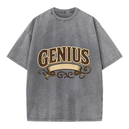 Bold typography design - "GENIUS" - exceptional intelligence, brilliance - Vintage T-shirt - Grey