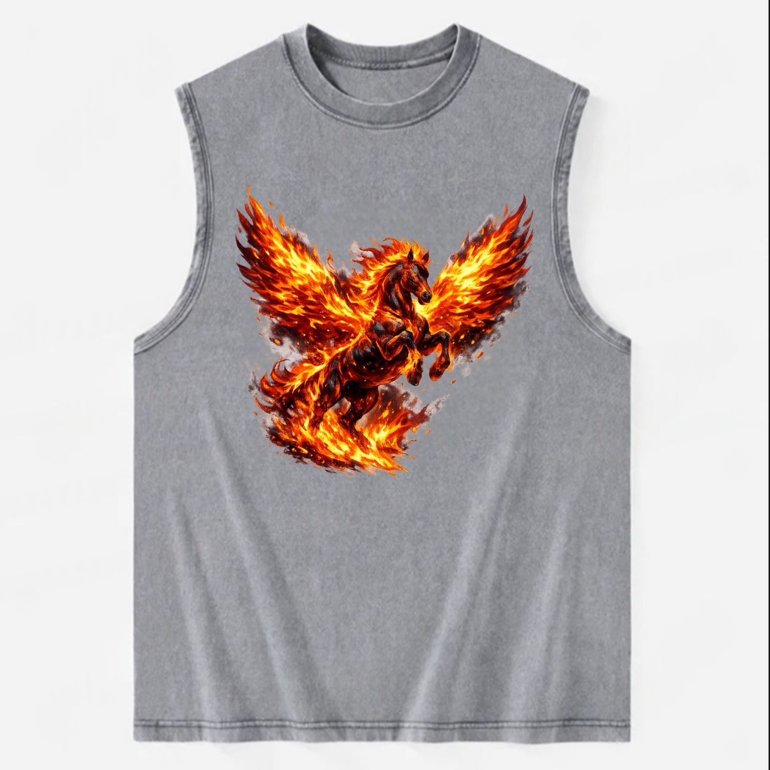 PHOENIX FIRE HORSE | Horse emerging from flames like phoenix | Rebirth - Vintage Washed Tank - Grey