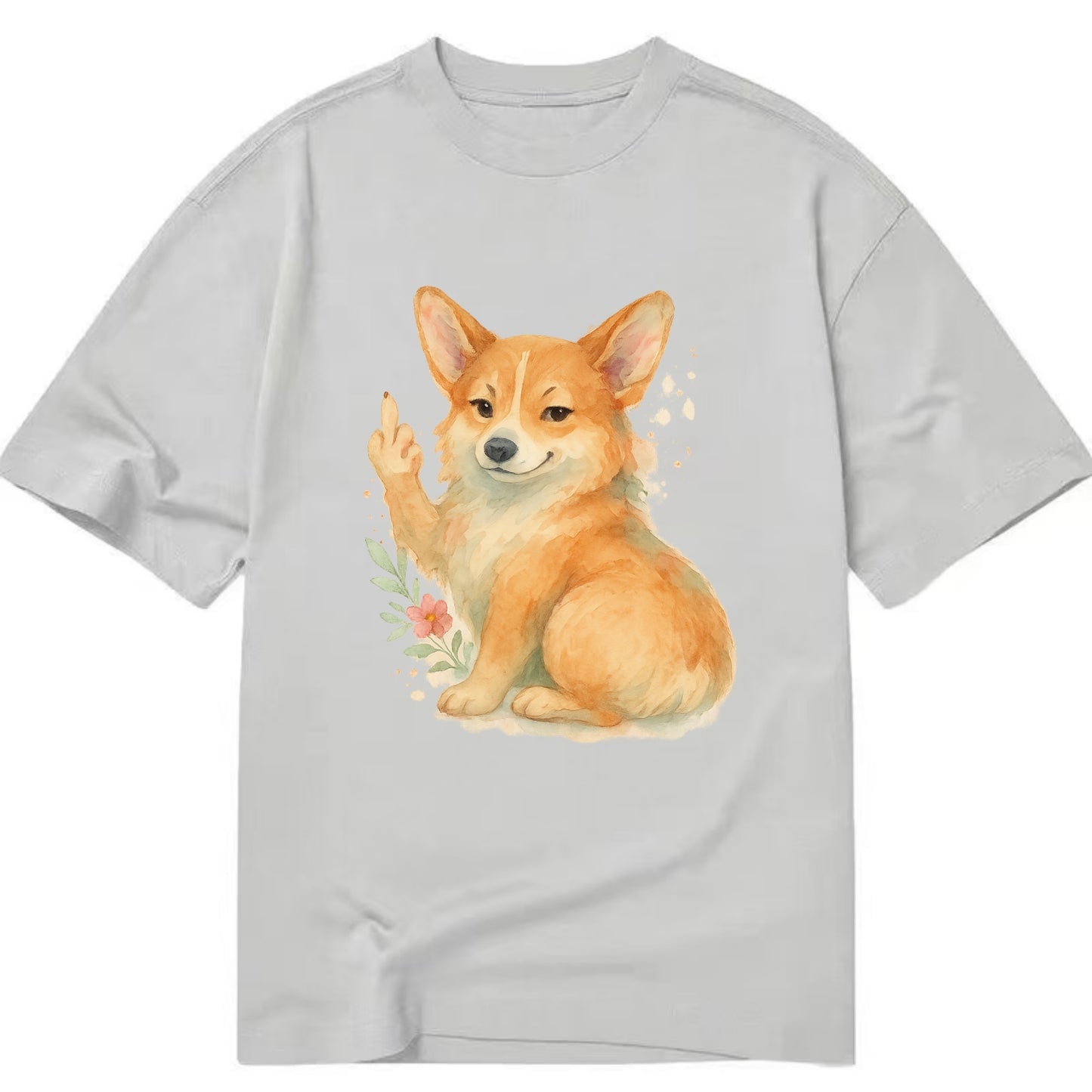 Corgi short legs and fluffy butt, one stubby paw up with sass - Classic T-shirt - Grey