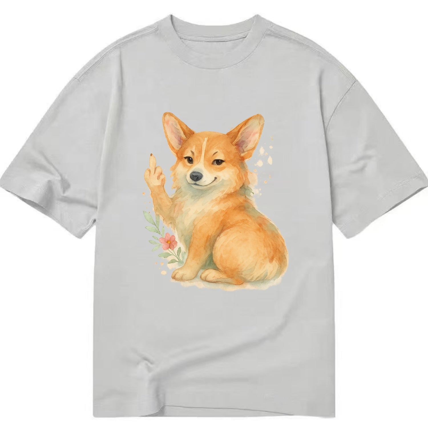 Corgi short legs and fluffy butt, one stubby paw up with sass - Classic T-shirt - Grey