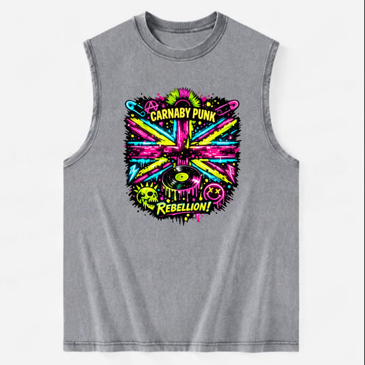 CARNABY PUNK | Swinging 60s meets 70s punk | Psychedelic Union Jack pattern | - Vintage Washed Tank - Grey