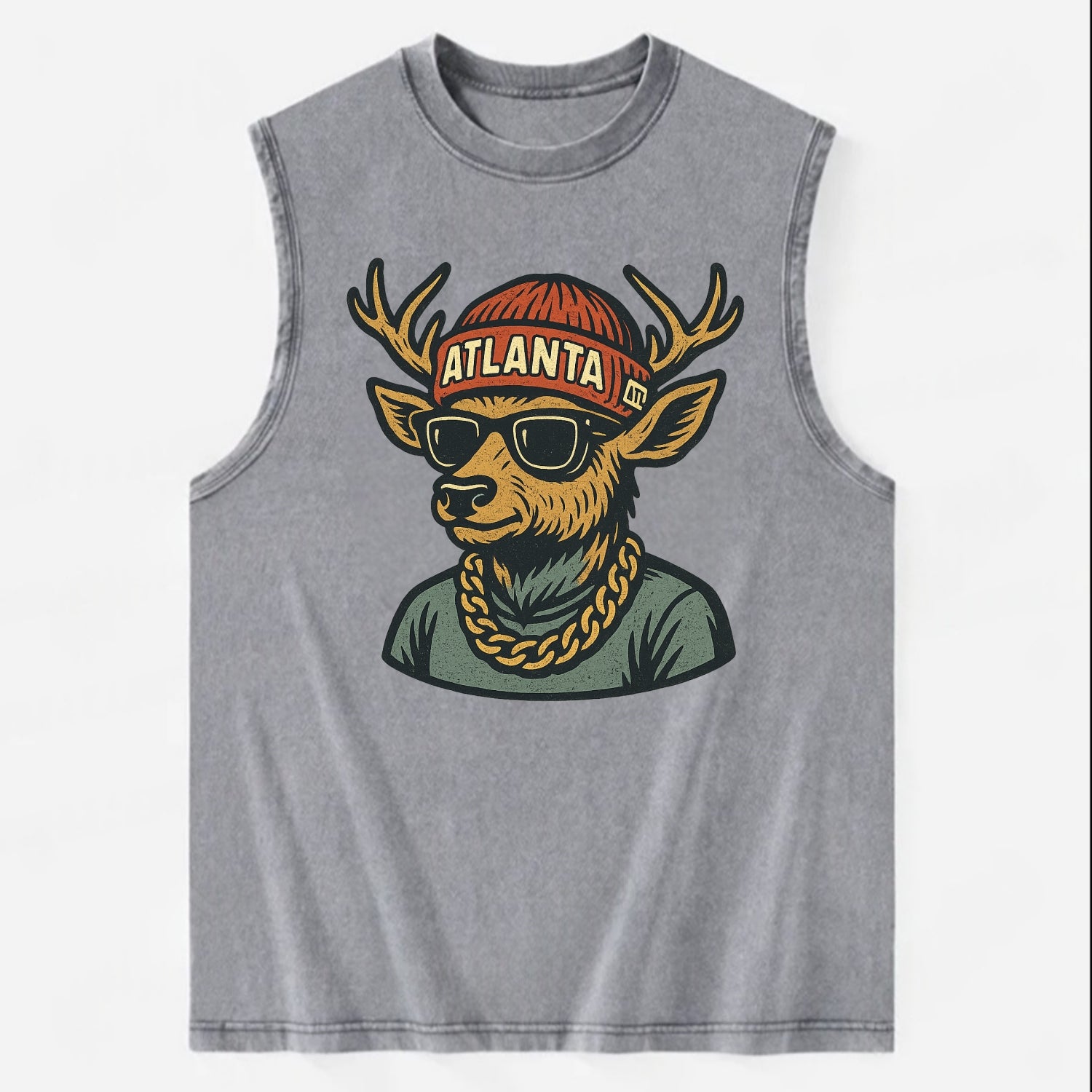 "deer" "atlanta" "atl" "red" "us South" - Vintage Washed Tank - Grey