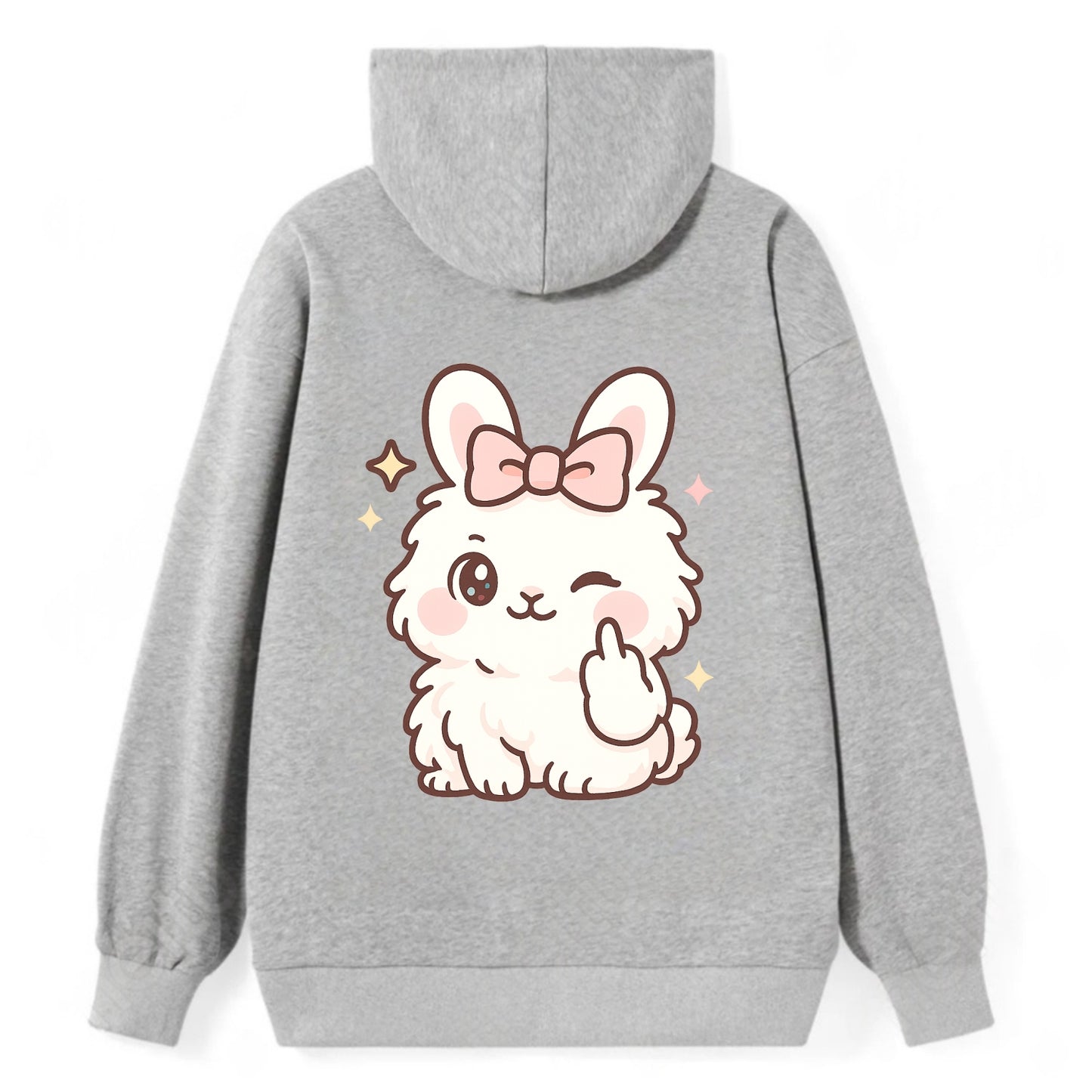 fluffy white angora rabbit with pink bow, one paw delicately flipping off - Classic Pullover Hoodie - Grey