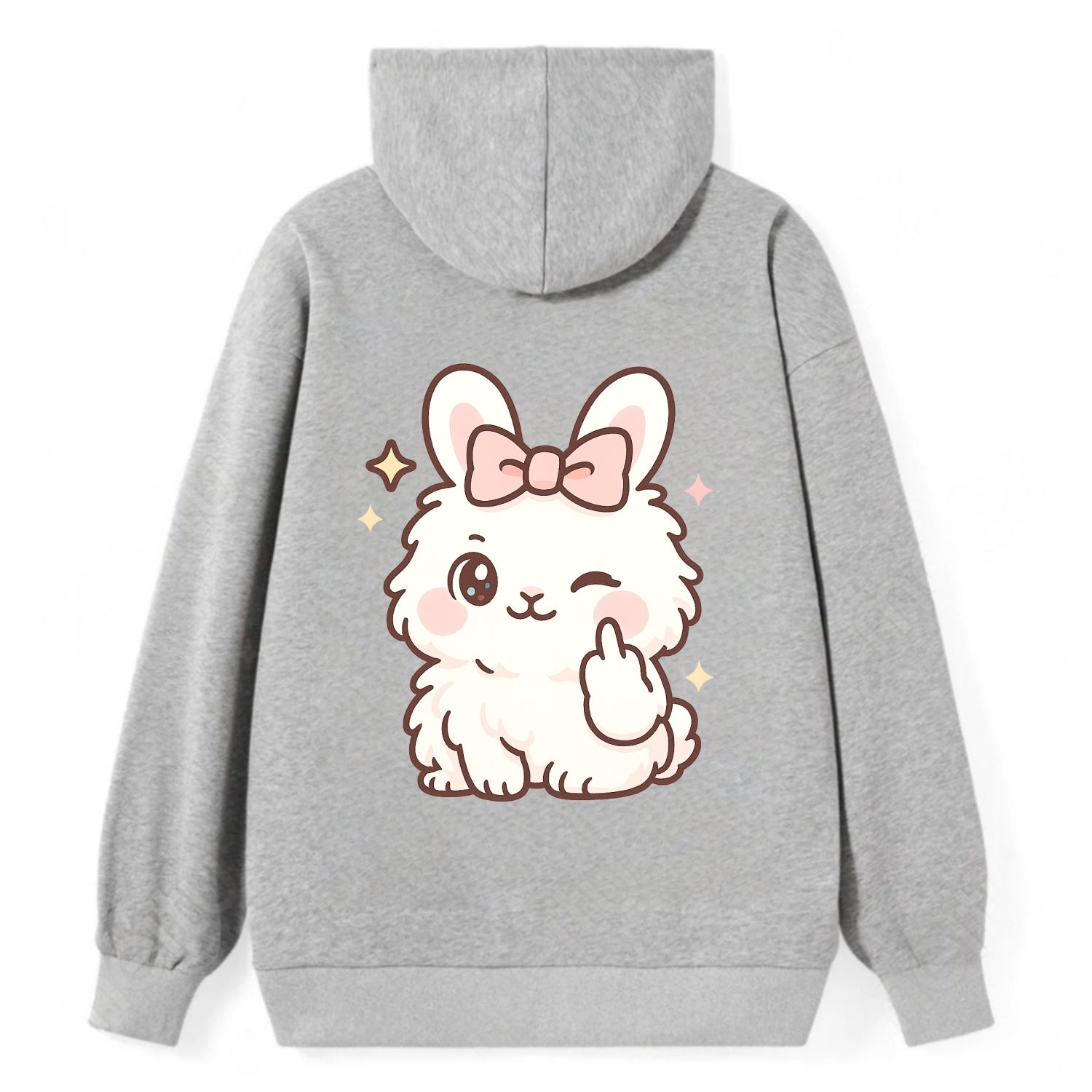 fluffy white angora rabbit with pink bow, one paw delicately flipping off - Classic Pullover Hoodie - Grey