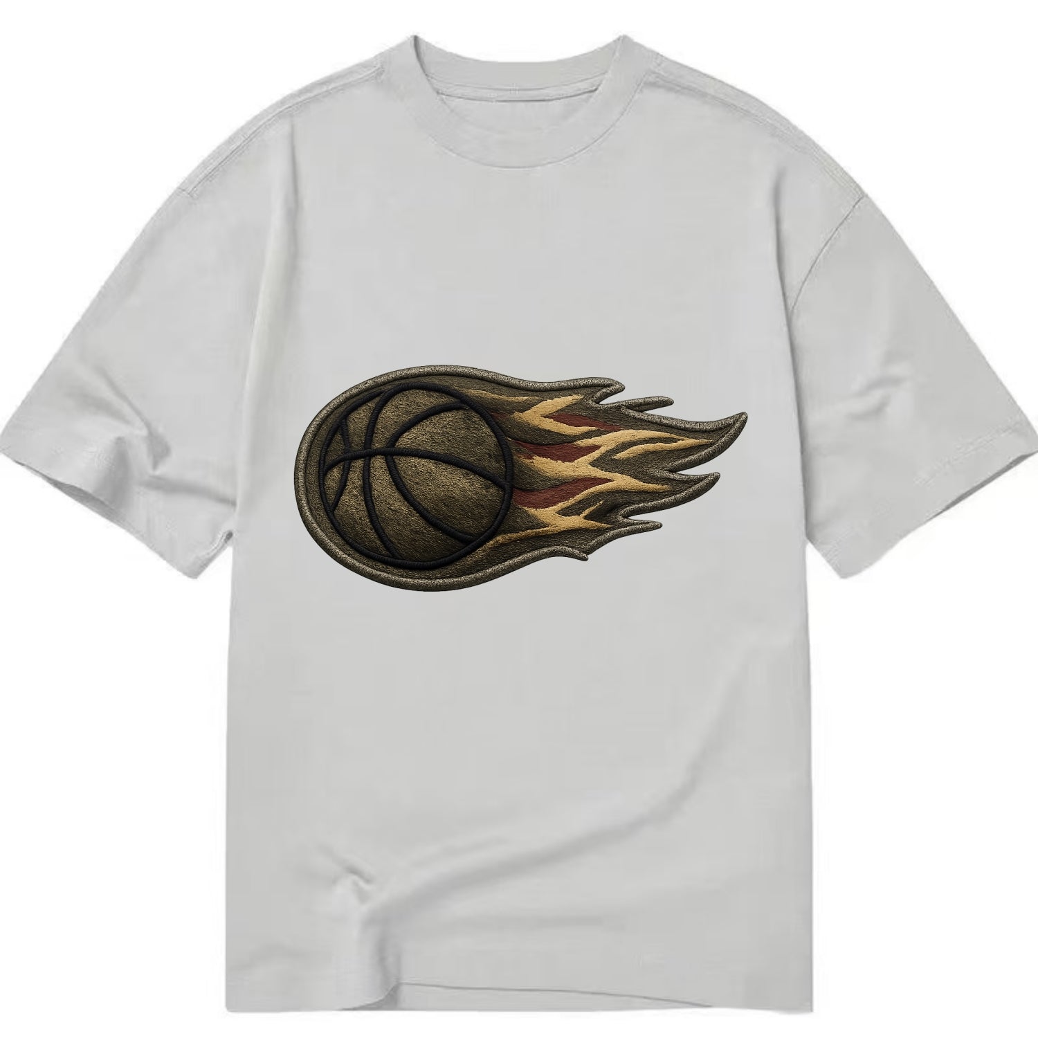 Embroidered patch design - BASKETBALL FLAMING BALL - basketball with flames in - Classic T-shirt - Grey