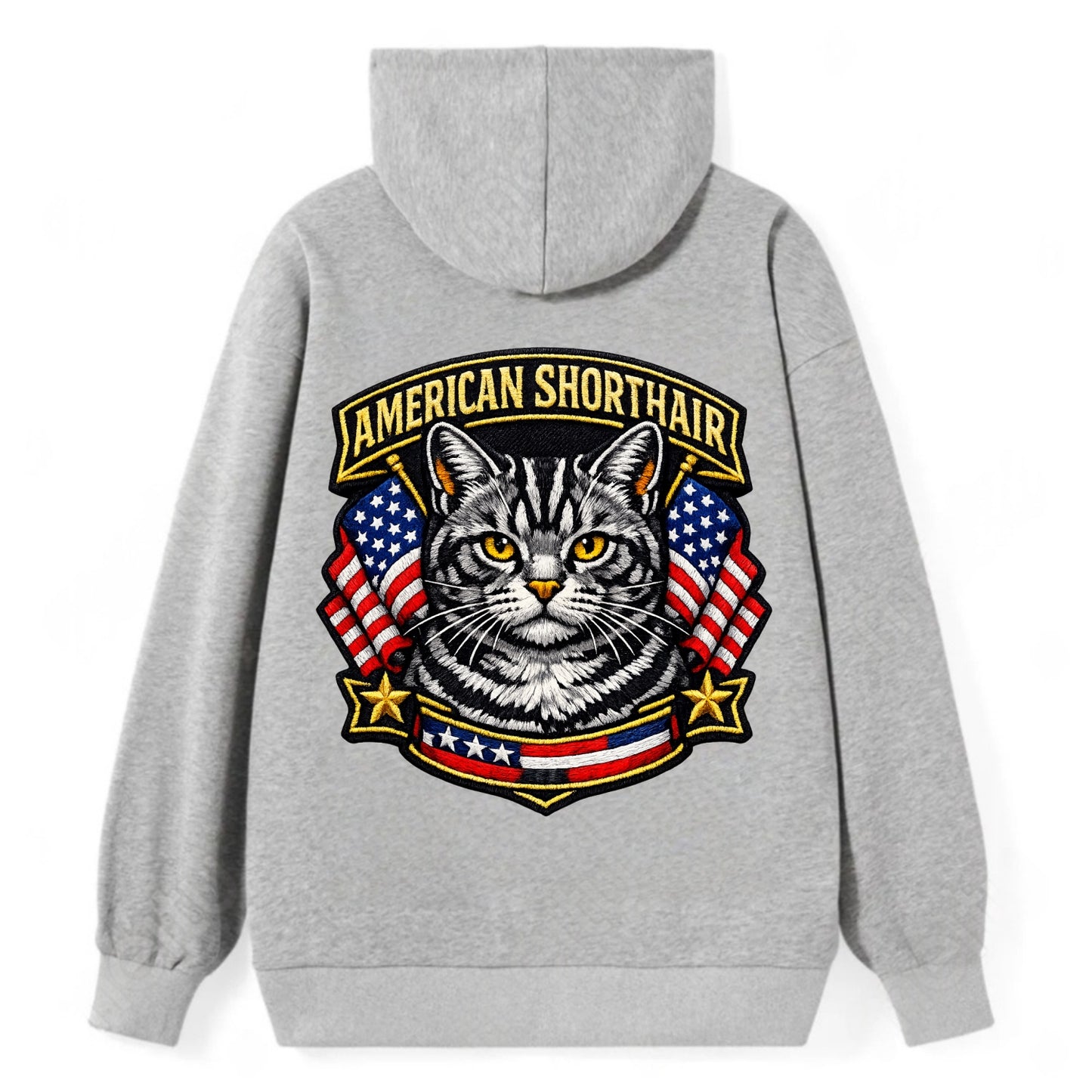 AMERICAN SHORTHAIR - classic american cat in silver tabby , all-American - Classic Pullover Hoodie - Grey