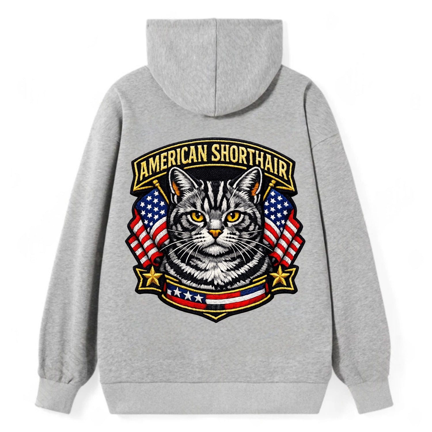 AMERICAN SHORTHAIR - classic american cat in silver tabby , all-American - Classic Pullover Hoodie - Grey