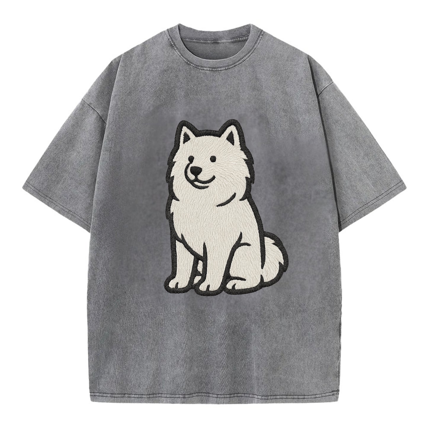 Samoyed - White fluffy embroidered desig Vintage T-shirt - Grey