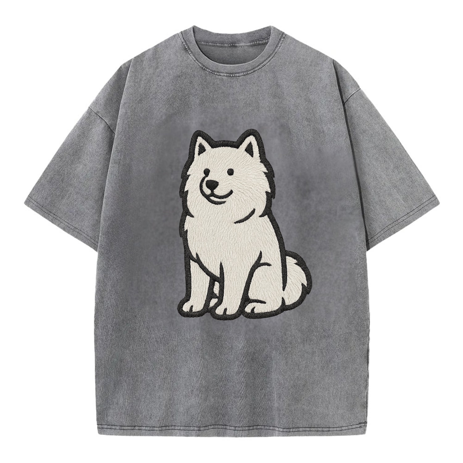 Samoyed - White fluffy embroidered desig Vintage T-shirt - Grey